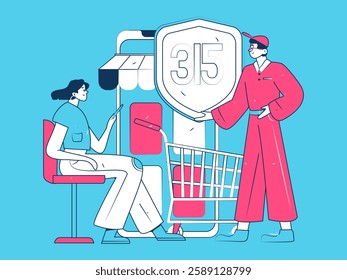 Holiday shopping people doing e-commerce online shopping flat vector concept operation hand drawn illustration
