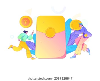 Holiday shopping people doing e-commerce online shopping flat vector concept operation hand drawn illustration
