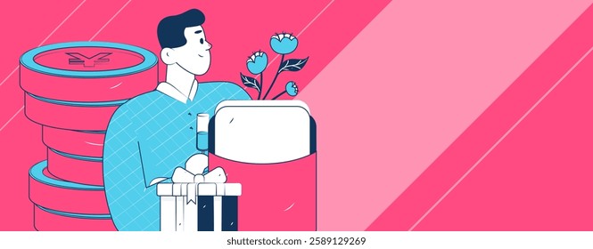 Holiday shopping people doing e-commerce online shopping flat vector concept operation hand drawn illustration