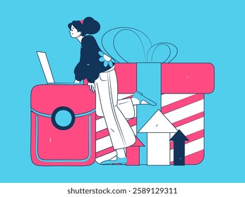 Holiday shopping people doing e-commerce online shopping flat vector concept operation hand drawn illustration