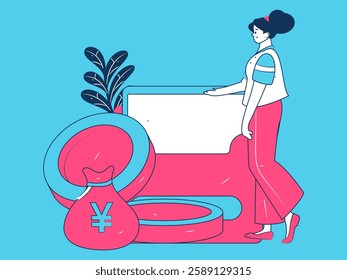 Holiday shopping people doing e-commerce online shopping flat vector concept operation hand drawn illustration