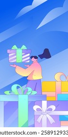 Holiday shopping people doing e-commerce online shopping flat vector concept operation hand drawn illustration