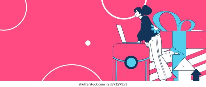 Holiday shopping people doing e-commerce online shopping flat vector concept operation hand drawn illustration