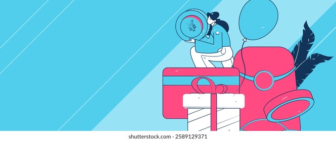 Holiday shopping people doing e-commerce online shopping flat vector concept operation hand drawn illustration