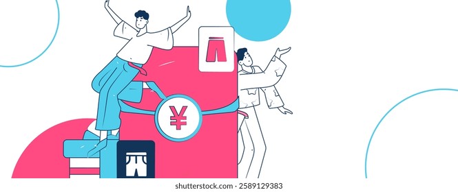 Holiday shopping people doing e-commerce online shopping flat vector concept operation hand drawn illustration