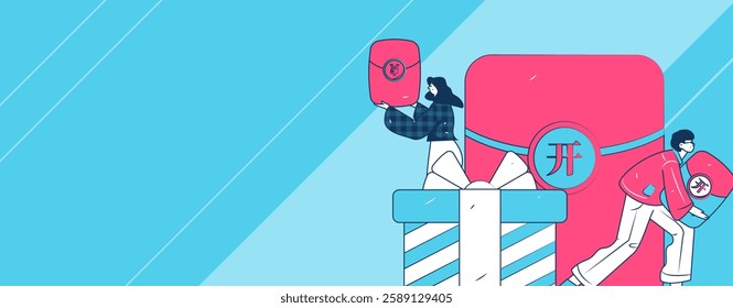 Holiday shopping people doing e-commerce online shopping flat vector concept operation hand drawn illustration