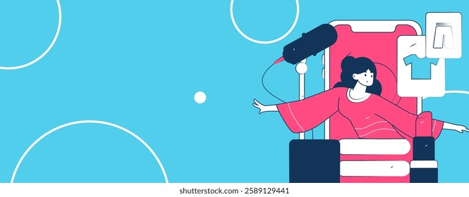 Holiday shopping people doing e-commerce online shopping flat vector concept operation hand drawn illustration