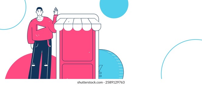 Holiday shopping people doing e-commerce online shopping flat vector concept operation hand drawn illustration
