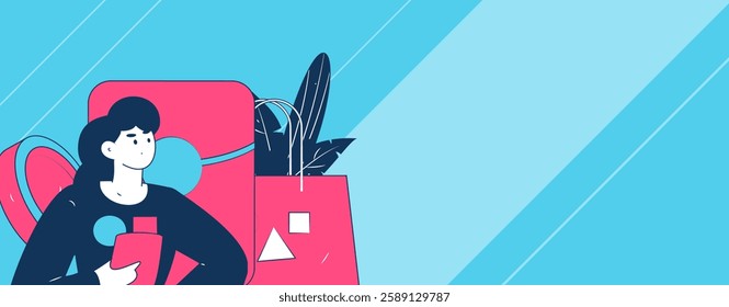 Holiday shopping people doing e-commerce online shopping flat vector concept operation hand drawn illustration
