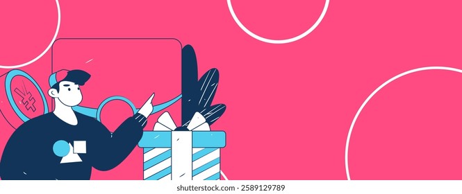 Holiday shopping people doing e-commerce online shopping flat vector concept operation hand drawn illustration
