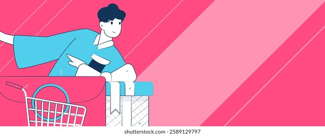 Holiday shopping people doing e-commerce online shopping flat vector concept operation hand drawn illustration
