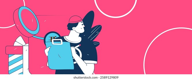 Holiday shopping people doing e-commerce online shopping flat vector concept operation hand drawn illustration
