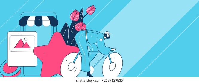 Holiday shopping people doing e-commerce online shopping flat vector concept operation hand drawn illustration
