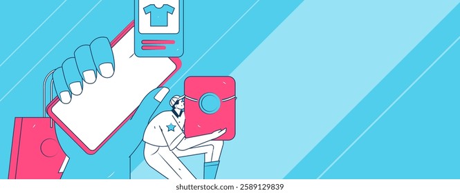 Holiday shopping people doing e-commerce online shopping flat vector concept operation hand drawn illustration
