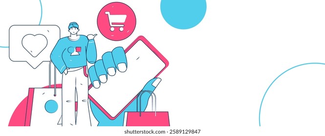 Holiday shopping people doing e-commerce online shopping flat vector concept operation hand drawn illustration
