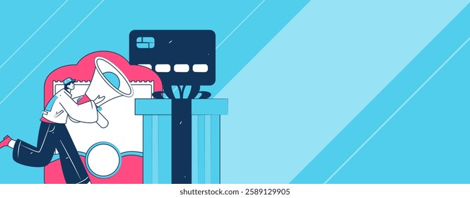 Holiday shopping people doing e-commerce online shopping flat vector concept operation hand drawn illustration
