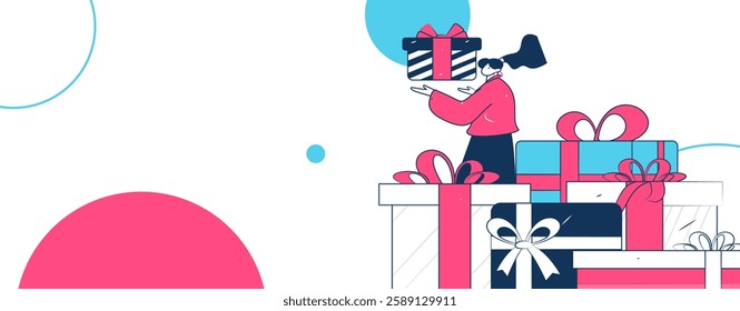 Holiday shopping people doing e-commerce online shopping flat vector concept operation hand drawn illustration
