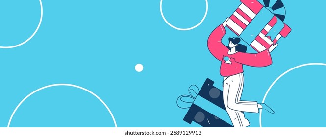 Holiday shopping people doing e-commerce online shopping flat vector concept operation hand drawn illustration
