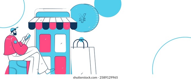 Holiday shopping people doing e-commerce online shopping flat vector concept operation hand drawn illustration
