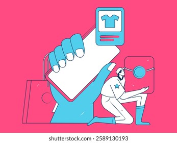 Holiday shopping people doing e-commerce online shopping flat vector concept operation hand drawn illustration
