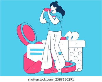 Holiday shopping people doing e-commerce online shopping flat vector concept operation hand drawn illustration
