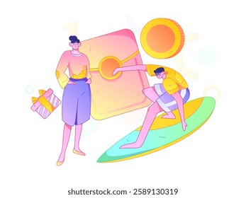 Holiday shopping people doing e-commerce online shopping flat vector concept operation hand drawn illustration