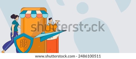 Holiday shopping people doing e-commerce online shopping flat vector concept operation hand drawn illustration
