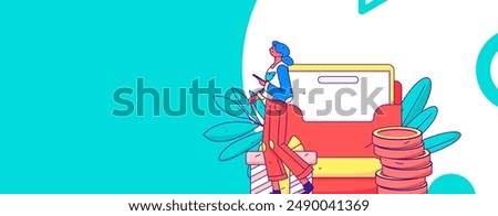 Holiday shopping people doing e-commerce online shopping flat vector concept operation hand drawn illustration
