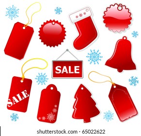 Holiday shopping red tags and label, icons set. Christmas. Vector EPS10