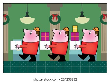 Holiday Shopping / Shoppers carry gifts through a department store.