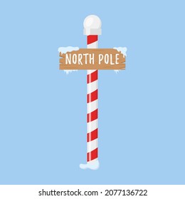 Holiday signs for the north pole. Set of wooden street signs in the snow, winter pointers in flat style. Winter holiday xmas symbol, cartoon banner. Vector illustration, eps 10.