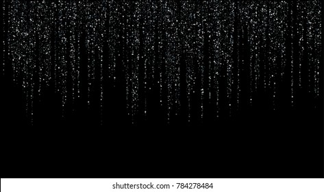 Holiday silver garland lights Christmas or New Year decoration vector graphic design. Premium christmas garland vector, silver star sparkle and tinsel confetti lights in vertical lines.