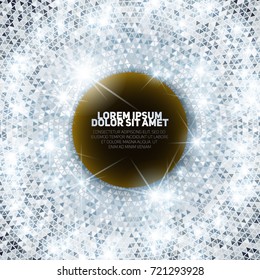 Holiday silver illustration with bright sparkles, round frame and place for text. Glamour eclipse.