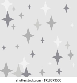 Holiday Silver Print Sky Mystery Wallpaper. Winter Dark Cozy Stars Chaotic Background. Christmas New Year Night White Grey Ornament. Four-pointed Monochrome Black Magic Gray Design Pic.
