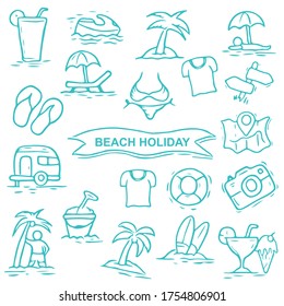 Holiday sketching doodle icons set, Trendy and lovely hand drawn style isolated on white background