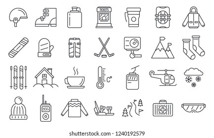 Holiday Ski Resort Icon Set. Outline Set Of Holiday Ski Resort Vector Icons For Web Design Isolated On White Background