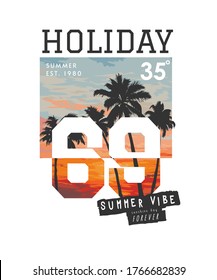 holiday slogan on summer sunset background illustration