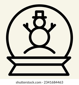 Holiday snow globe line icon. Christmas glass sphere with snowman outline style pictogram on white background. Happy New Year ball gift mobile concept web design. Vector graphics.