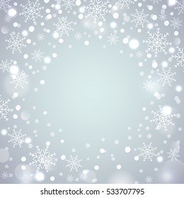 Holiday snowflake pattern, Christmas background with falling snowflakes. Vector illustration.