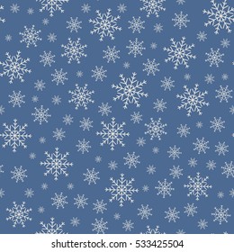 Holiday snowflake pattern, Christmas decor, seamless winter background. Vector illustration.