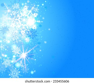 Holiday snowflakes background with place for text. Vector festive illustration.