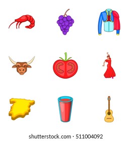 Holiday in Spain icons set. Cartoon illustration of 9 holiday in Spain vector icons for web