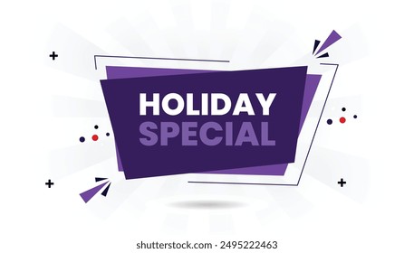 Holiday Special Banner Template with White Background, Dark Purple and Shiny Light Purple Shapes Vector Art for Festive Sales and Promotions vector, banner, sign, tag, sticker, special, design