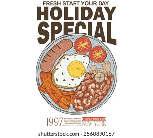 Holiday special recipes artwork for t shirt print, poster, sticker, background and other uses. Fresh start your day. Breakfast time vector design. Morning food poster design.