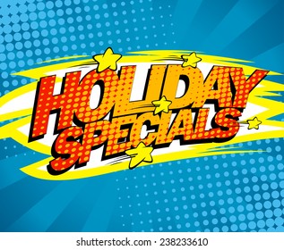 Holiday specials sale banner, pop-art style