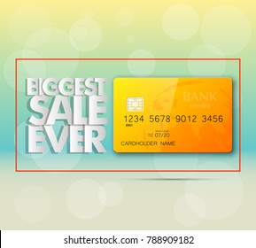 Holiday specials sale & credit bank card banner. Abstract advertising background plastic card icon. Advertising discount poster. online banking tag flyer, Promotional internet shopping sale brochure