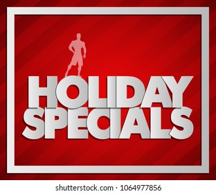 Holiday specials sale square banner tag. Abstract rectangle sale pop-art style background. Advertising paper cut discounts poster illustration. Text frame "HOLIDAY SPECIALS" paper brochure billboard