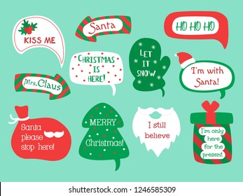 Holiday speech bubbles set with christmas greetings: merry christmas, happy holiday, let it snow etc. Vector illustration.