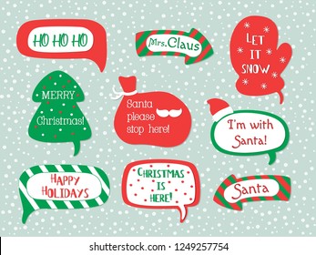 Holiday speech bubbles set with christmas greetings: merry christmas, happy holiday, let it snow etc. Vector illustration.