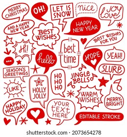 Holiday speech bubbles set with christmas greetings: merry christmas, happy holiday